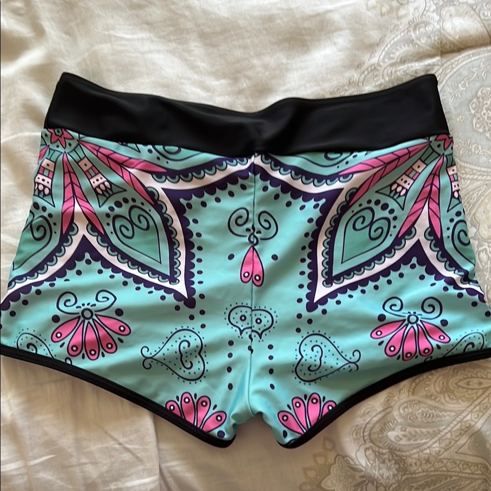 Swim Shorts Summer Black and Teal Patterned Women's - Picture 4 of 4